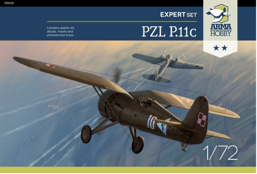 Maqueta Avión PZL P.11c Expert set Kit de montaje Modelismo 1/72 WWII Arma Hobby