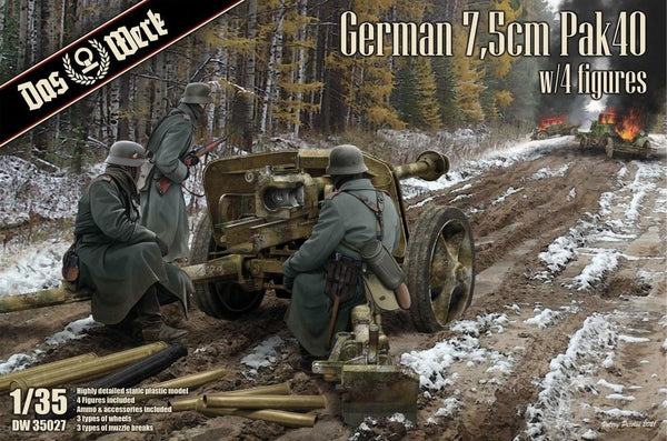 German 7,5cm Pak40 with 4 figures. Segunda Guerra Mundial
